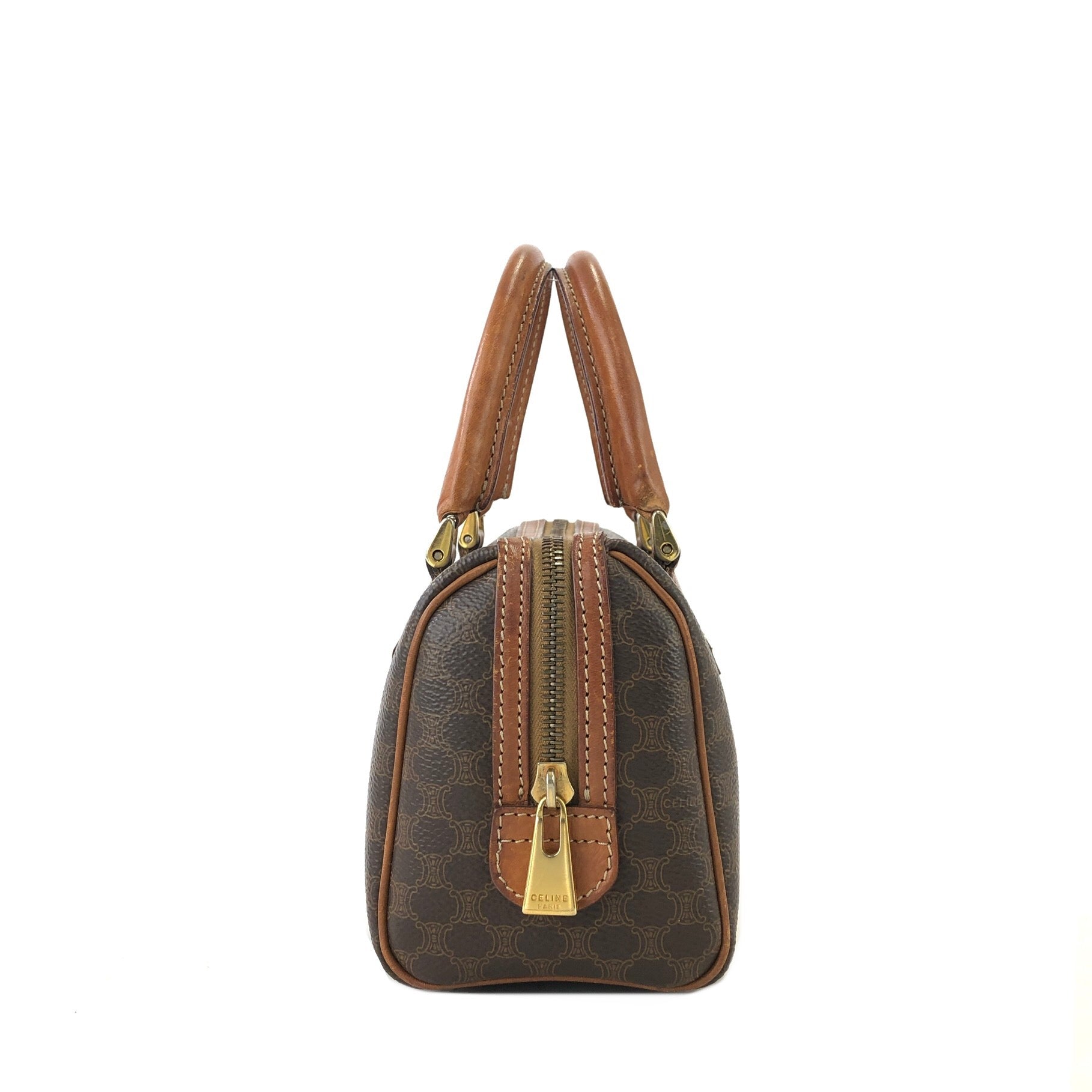 CELINE Macadam Two-way Shoulder bag Mini Boston bag Handbag Brown Vintage  Old CELINE r46cdc