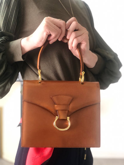 CELINE Horse Bit Handbag Brown Vintage w8t6ny