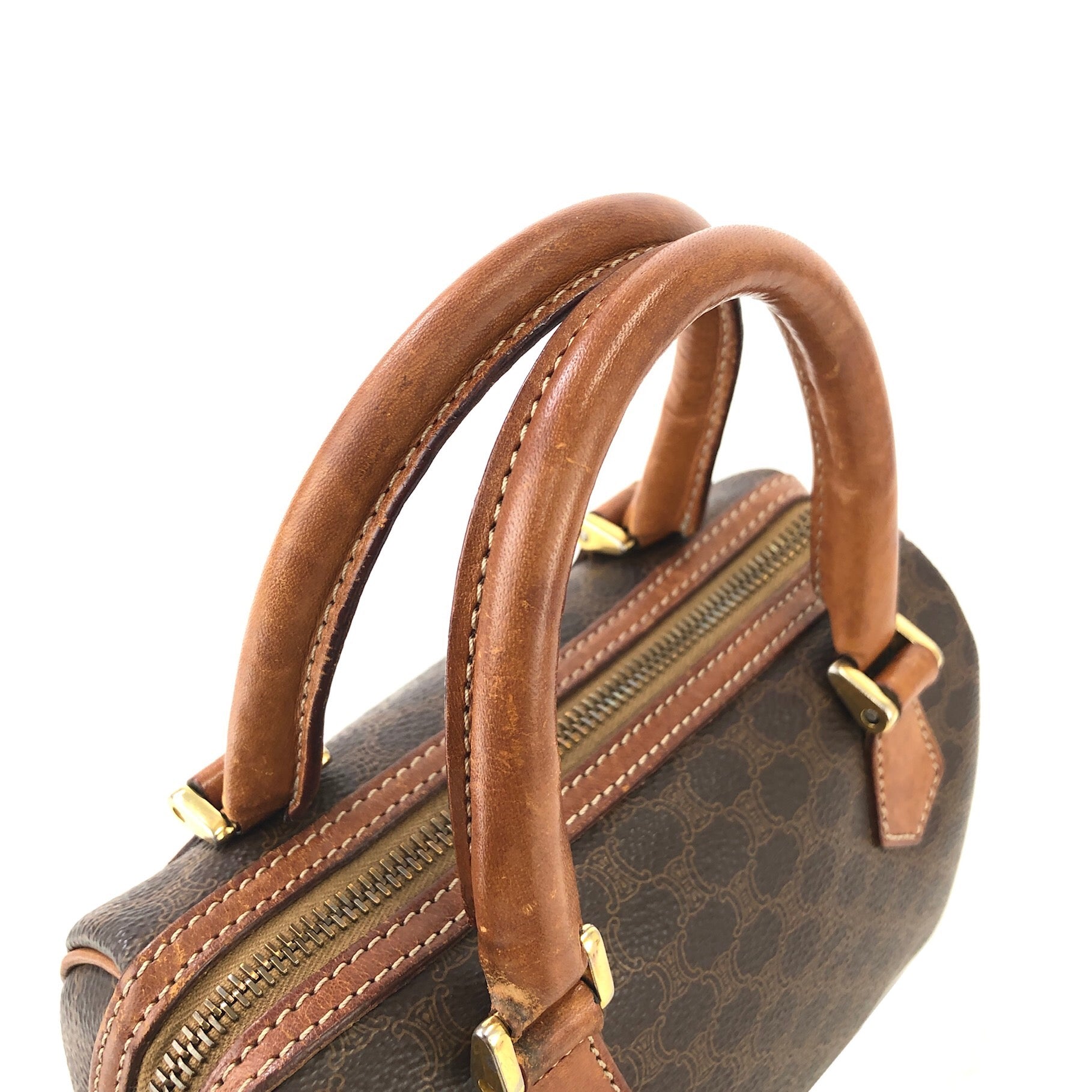 CELINE Macadam Two-way Shoulder bag Mini Boston bag Handbag Brown Vintage  Old CELINE ct8j77