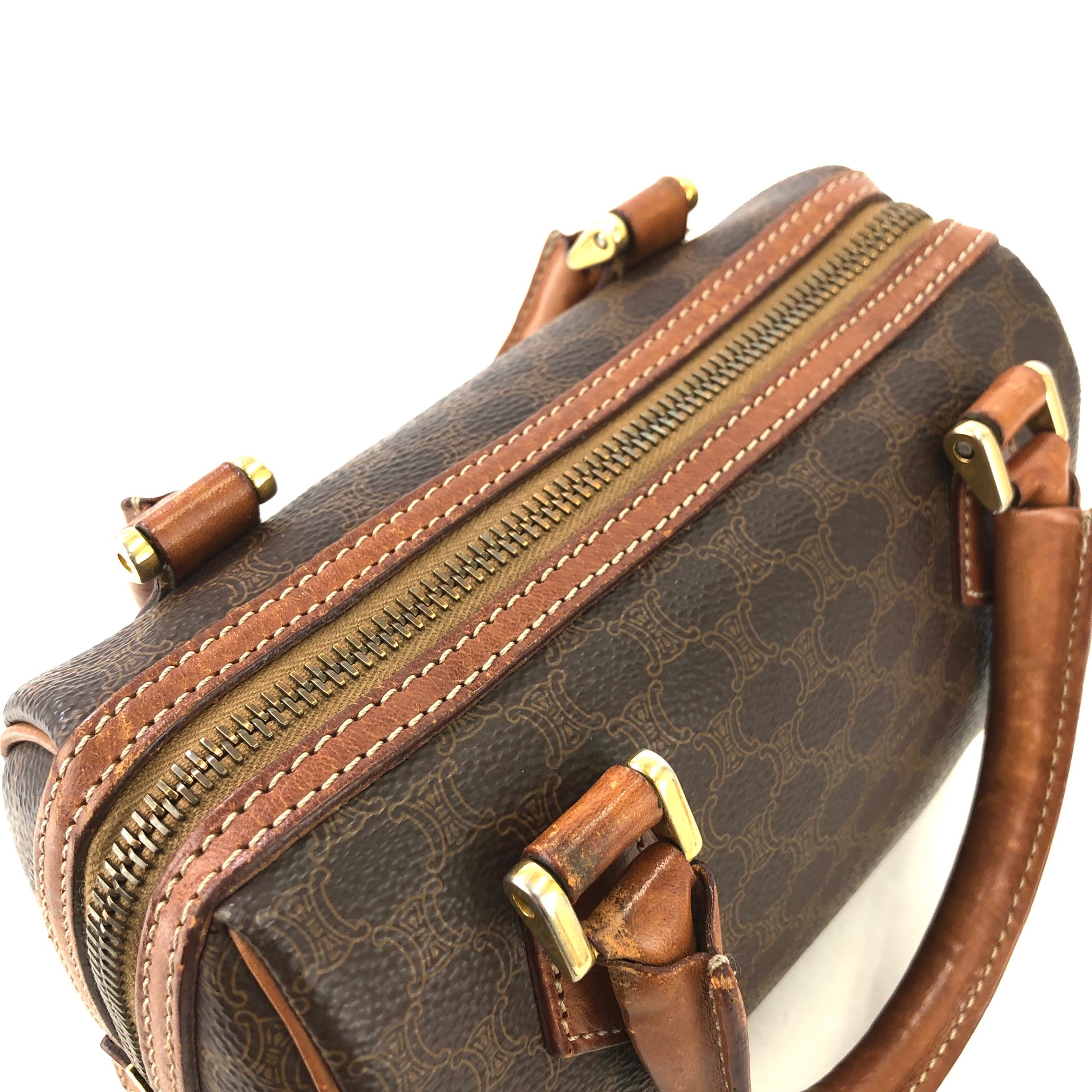 CELINE Macadam Two-way Shoulder bag Mini Boston bag Handbag Brown Vintage  Old CELINE r46cdc