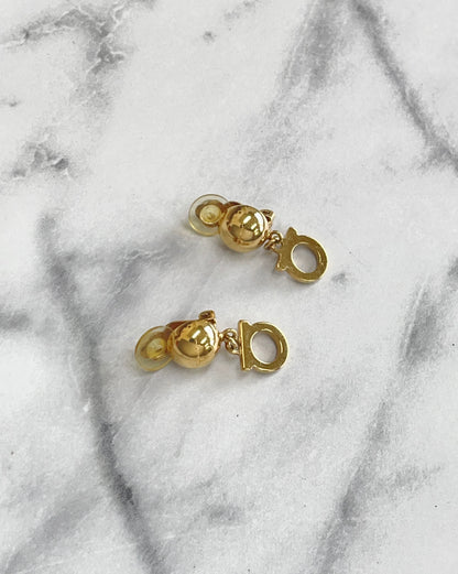 Salvatore Ferragamo Gancini Earrings Gold Vintage Old btjx7y