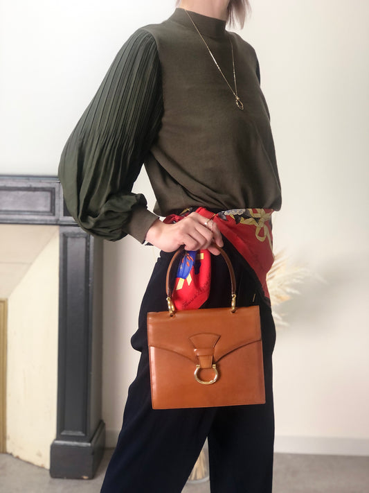 CELINE Horse Bit Handbag Brown Vintage w8t6ny
