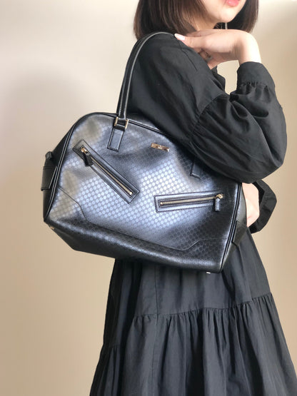 GUCCI Micro GG Logo Front Zipper Handbag Boston bag 0021115 Black Vintage Old Gucci vi3dhx