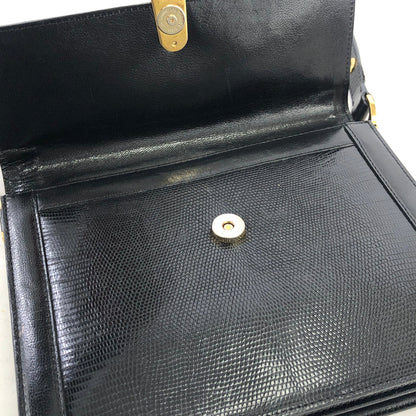 Yves Saint Laurent YSL 標誌蜥蜴紋壓花雙向肩背包手提包黑色復古舊款 f23f2e