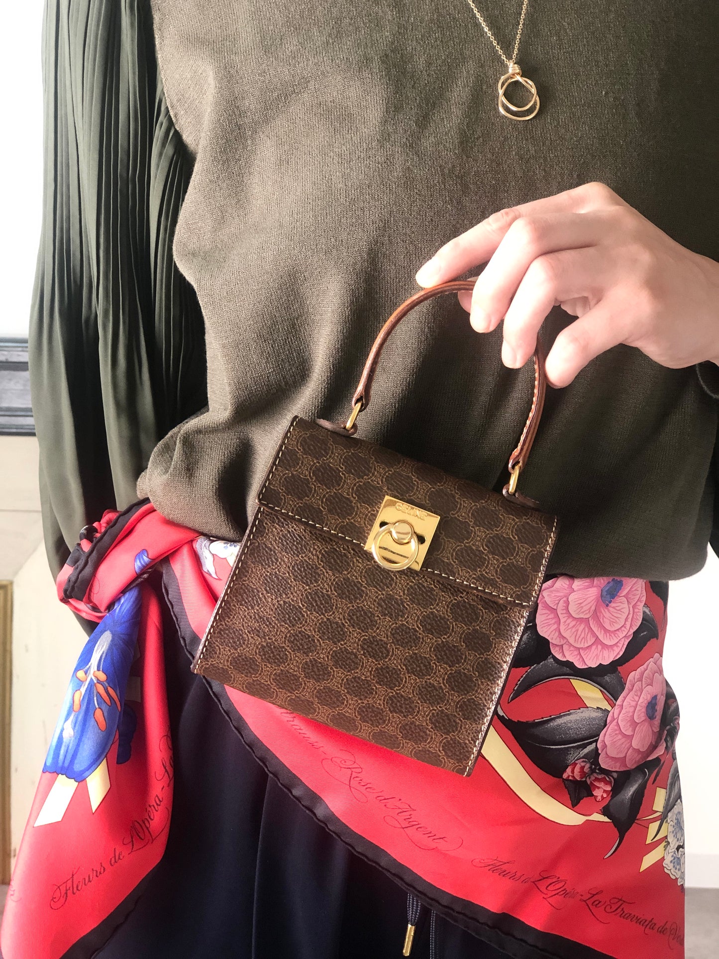 CELINE Macadam Gancini Two-way Small Handbag Shoulder bag Brown Vintage 7xvdb2