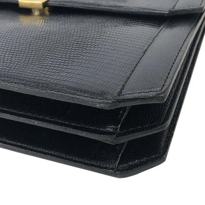 Yves Saint Laurent YSL 標誌蜥蜴紋壓花雙向肩背包手提包黑色復古舊款 f23f2e