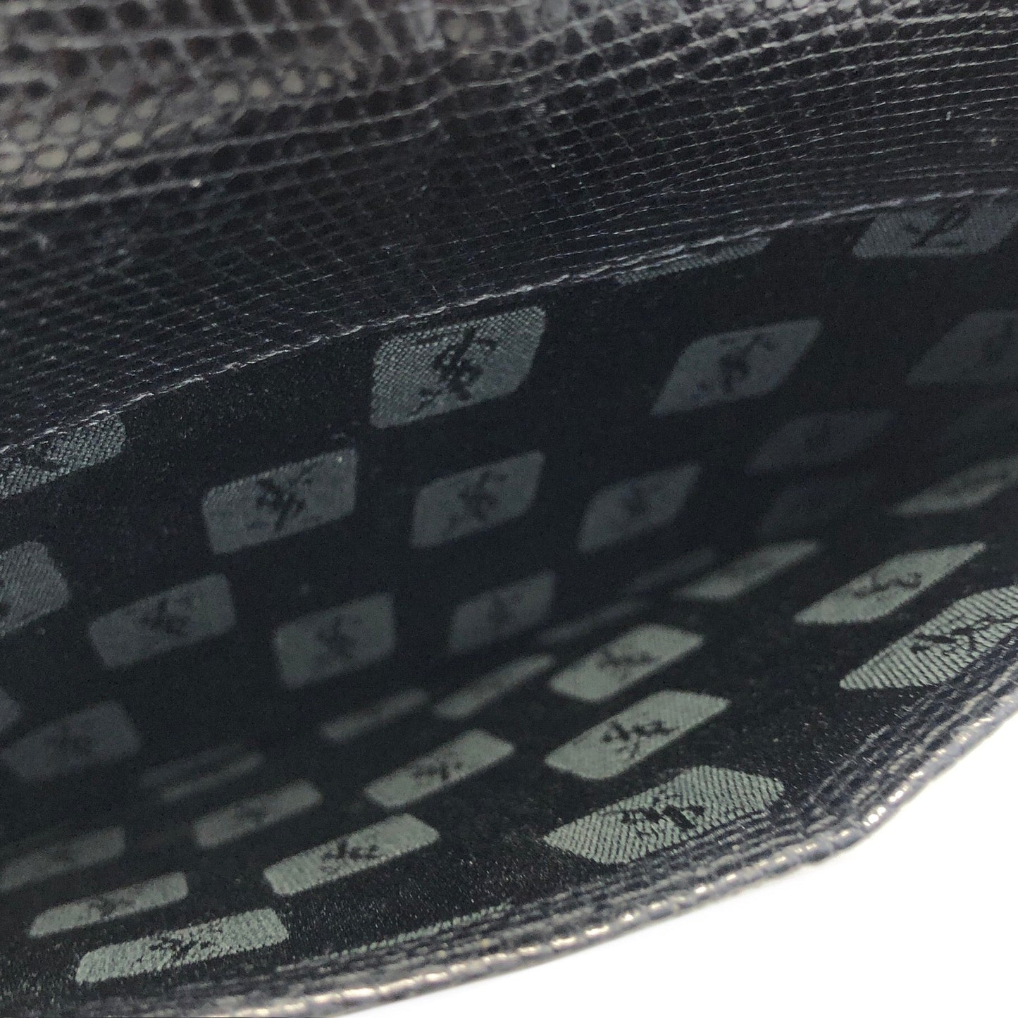 Yves Saint Laurent YSL Logo Lizard Embossed Two-way Shoulder bag Handbag Black Vintage Old f23f2e
