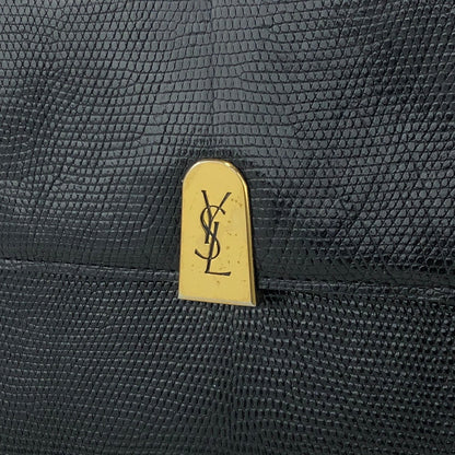 Yves Saint Laurent YSL 標誌蜥蜴紋壓花雙向肩背包手提包黑色復古舊款 f23f2e