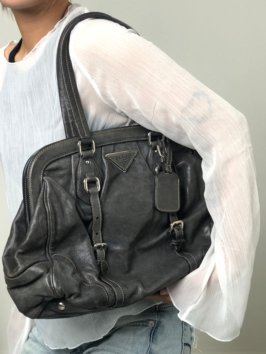 PRADA Triangle Logo Handbag Gray Vintage x8guys