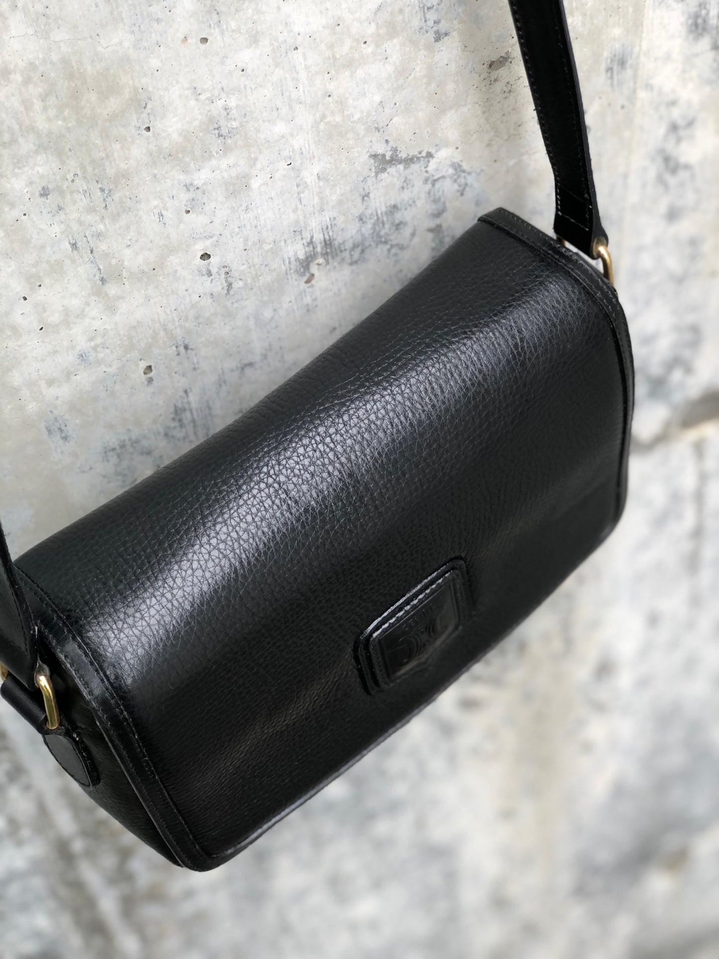 CELINE Blason Embossed Leather Black Vintage Old Celine fncrgy