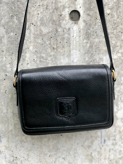 CELINE Blason Embossed Leather Black Vintage Old Celine fncrgy