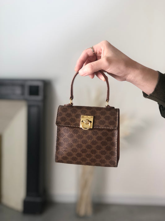 CELINE Macadam Gancini Two-way Small Handbag Shoulder bag Brown Vintage 7xvdb2
