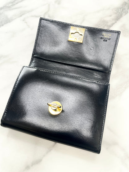 CELINE Trifold Wallet Gancini Black compact Vintage Old celine y7ikau