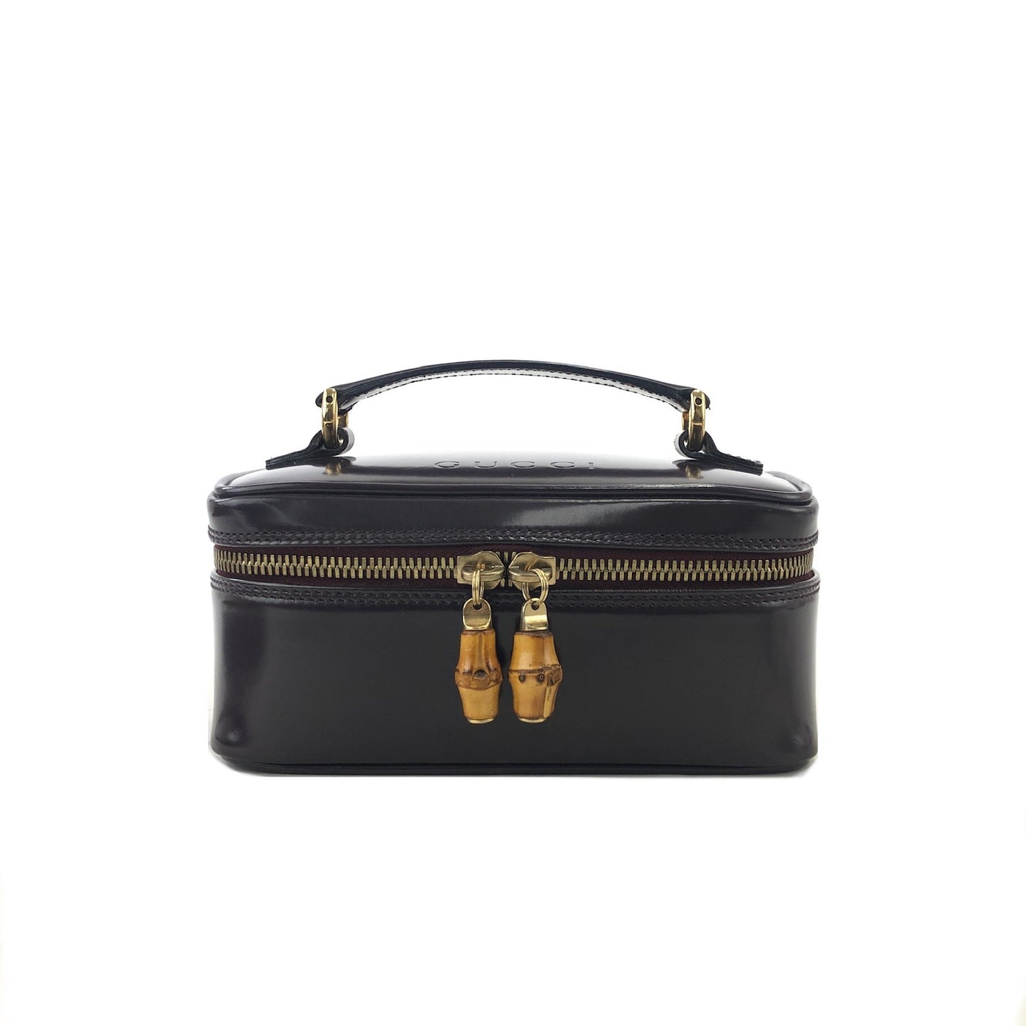 GUCCI Bamboo Patent Leather Mini Vanity bag Handbag Black Vintage Old GUCCI umgaas