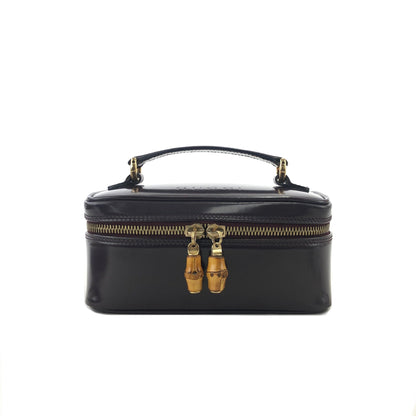 GUCCI 竹製漆皮迷你化妝包 手提包 黑色 復古 舊款 GUCCI umgaas