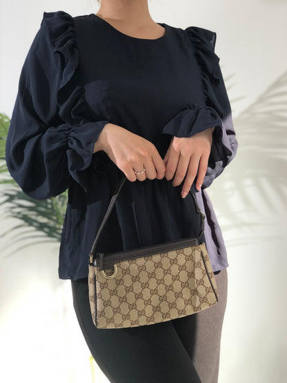 GUCCI Abbey D-Ring Canvas Handbag Brown Vintage hxy2td