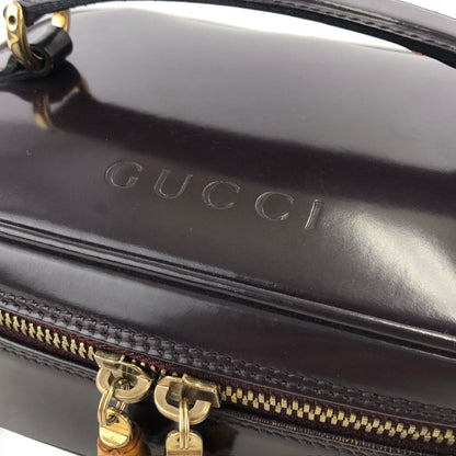 GUCCI 竹製漆皮迷你化妝包 手提包 黑色 復古 舊款 GUCCI umgaas