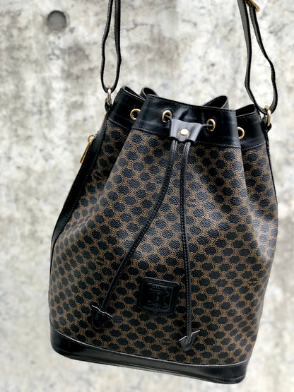 CELINE Macadam Blason Side Zipper Drawstring Shoulder bag Black Vintage Old Celine yabpd6