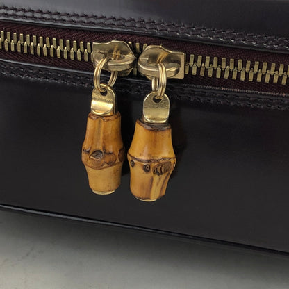 GUCCI 竹製漆皮迷你化妝包 手提包 黑色 復古 舊款 GUCCI umgaas