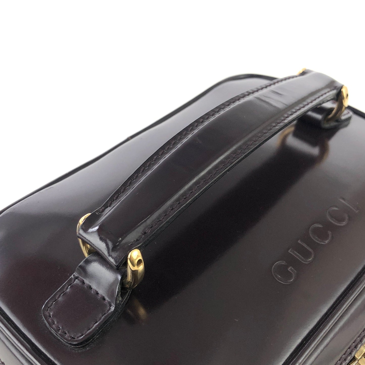 GUCCI Bamboo Patent Leather Mini Vanity bag Handbag Black Vintage Old GUCCI umgaas