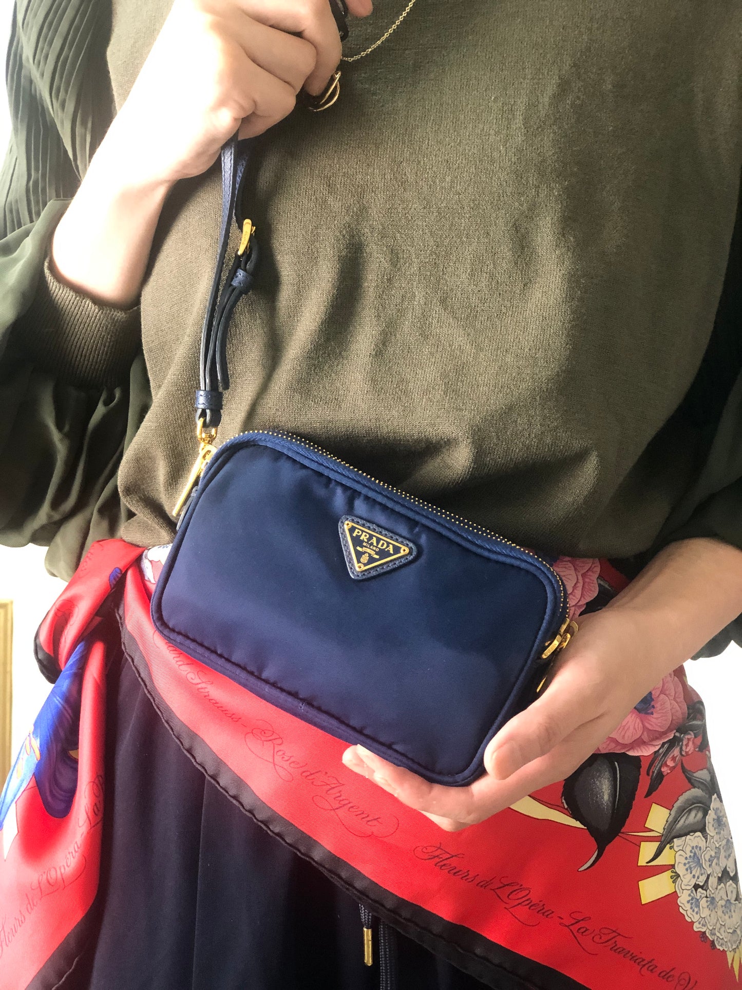 PRADA 三角形標誌雙向小手提包單肩包藍色復古 wa4xz3