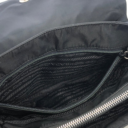 PRADA Triangle Logo Flap Nylon Shoulder bag Hobo bag Black Vintage u2e53d