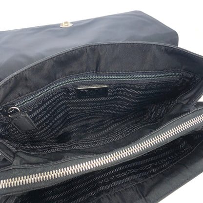 PRADA Triangle Logo Flap Nylon Shoulder bag Hobo bag Black Vintage u2e53d