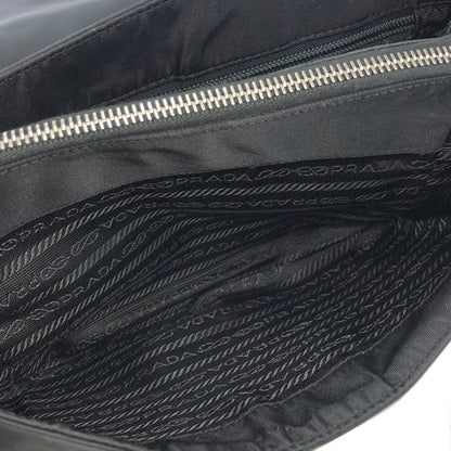 PRADA Triangle Logo Flap Nylon Shoulder bag Hobo bag Black Vintage u2e53d