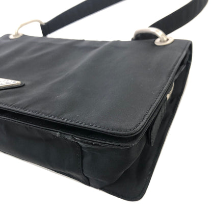 PRADA Triangle Logo Flap Nylon Shoulder bag Hobo bag Black Vintage u2e53d