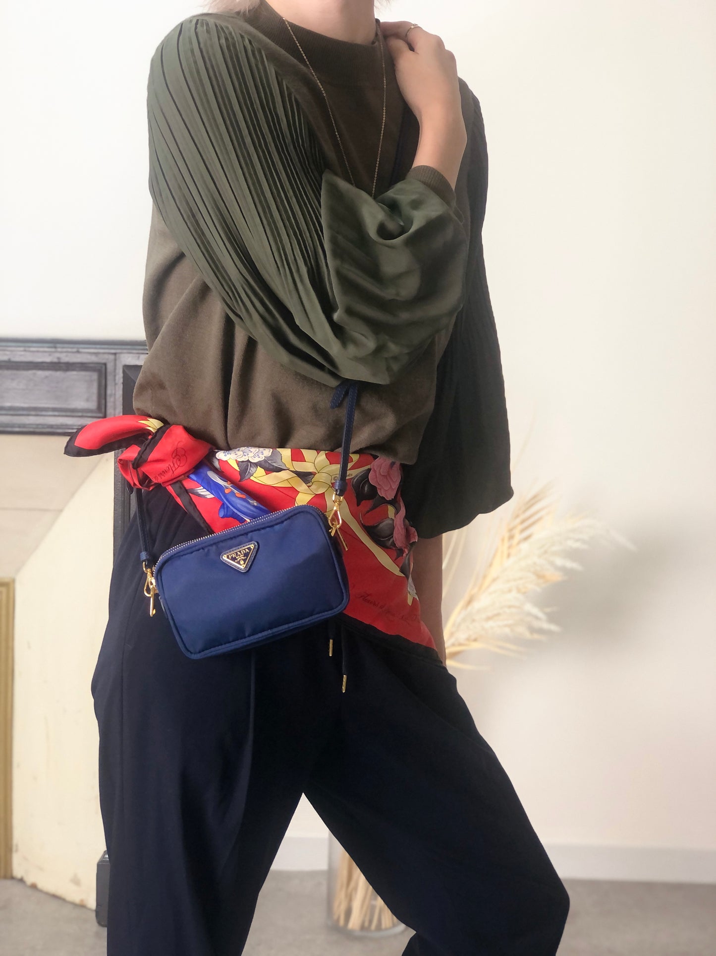 PRADA 三角形標誌雙向小手提包單肩包藍色復古 wa4xz3