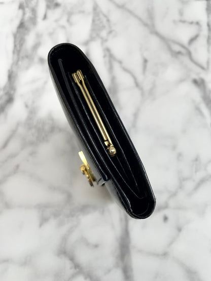 CELINE Trifold Wallet Gancini Black compact Vintage Old celine y7ikau