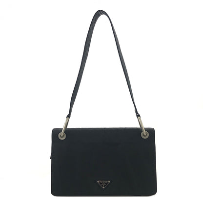 PRADA Triangle Logo Flap Nylon Shoulder bag Hobo bag Black Vintage u2e53d