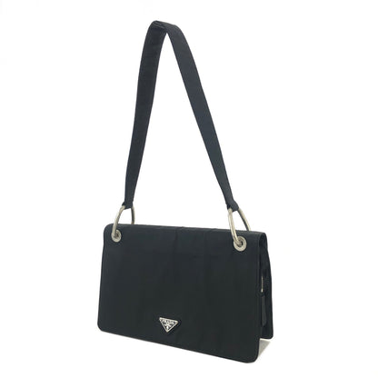 PRADA Triangle Logo Flap Nylon Shoulder bag Hobo bag Black Vintage u2e53d