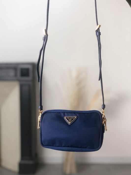 PRADA Triangle Logo Two-way Small Handbag Shoulder bag Blue Vintage wa4xz3