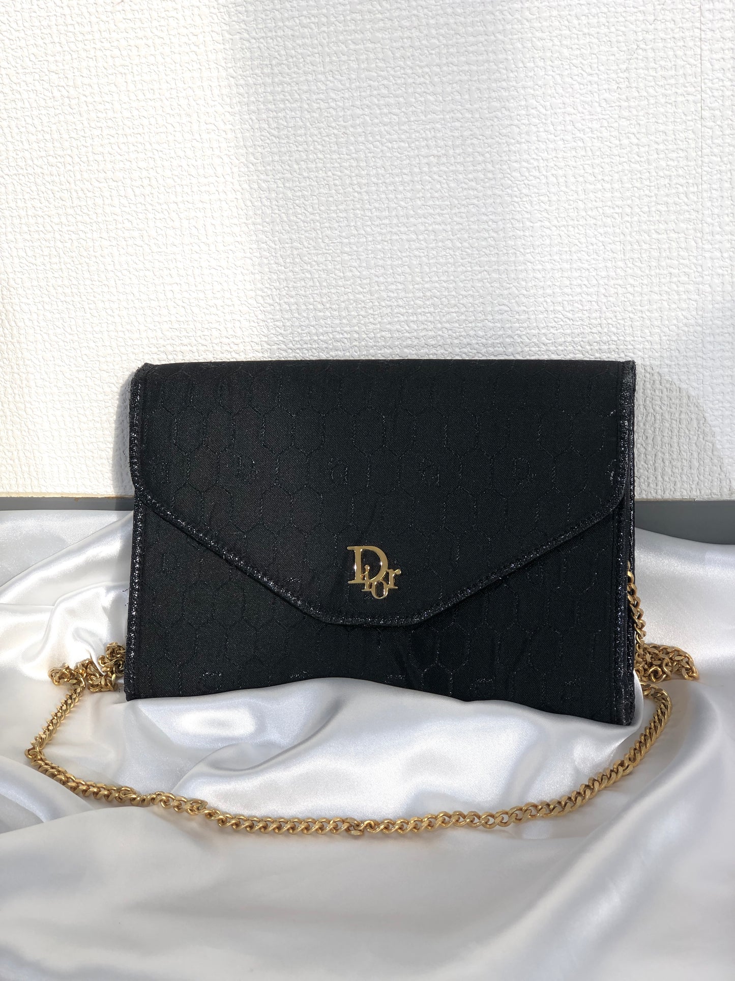 Christian Dior Honeycomb Pattern Chain Jacquard Crossbody Shoulder bag Black Vintage bbrcta