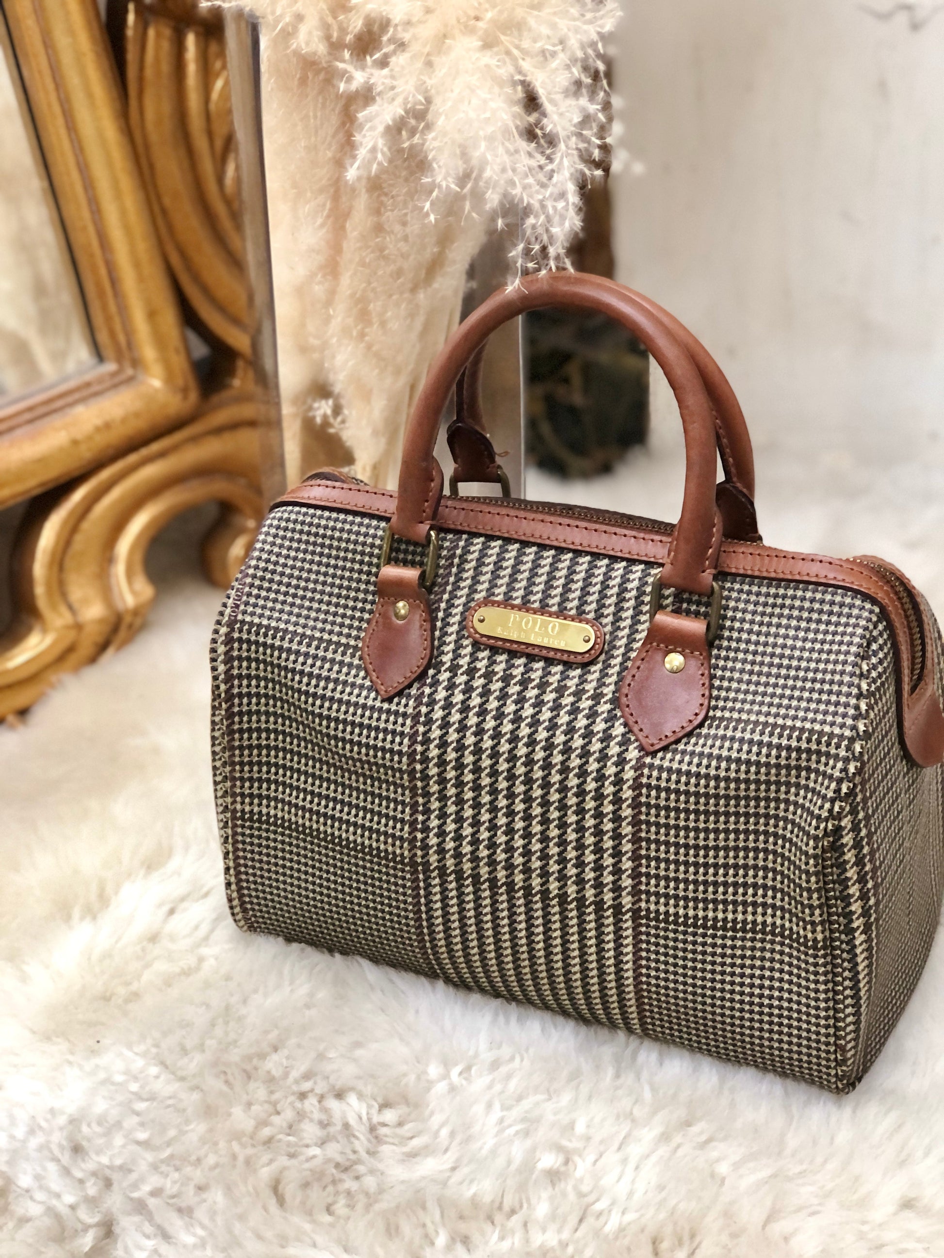 Rare Ralph Lauren mini Boston Bag in black and white houndstooth