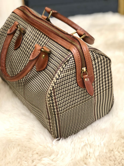 RALPH LAUREN Logo Houndstooth Boston bag Handbag Brown Vintage Old g7kdsy