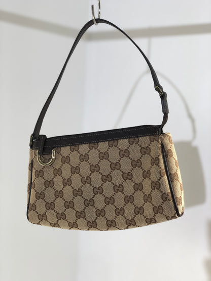 GUCCI Abbey D-Ring Canvas Handbag Brown Vintage hxy2td