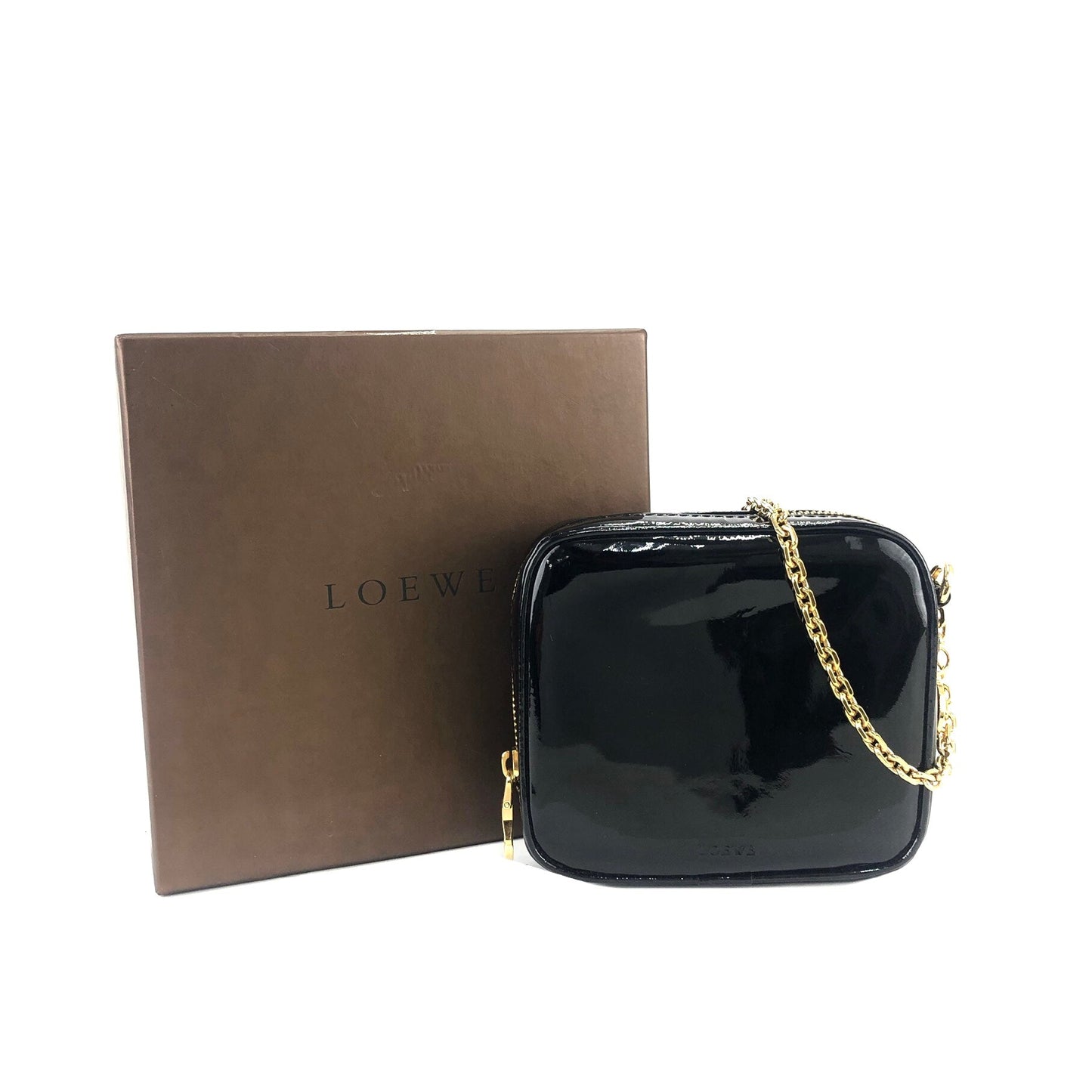 LOEWE Patent leather Chain Mini bag Pouch Black Vintage Old cg2mth