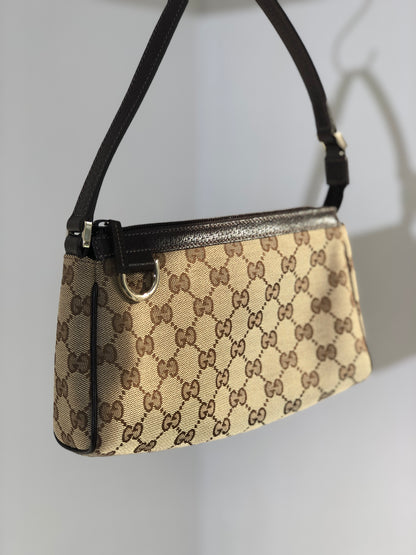 GUCCI Abbey D-Ring Canvas Handbag Brown Vintage hxy2td