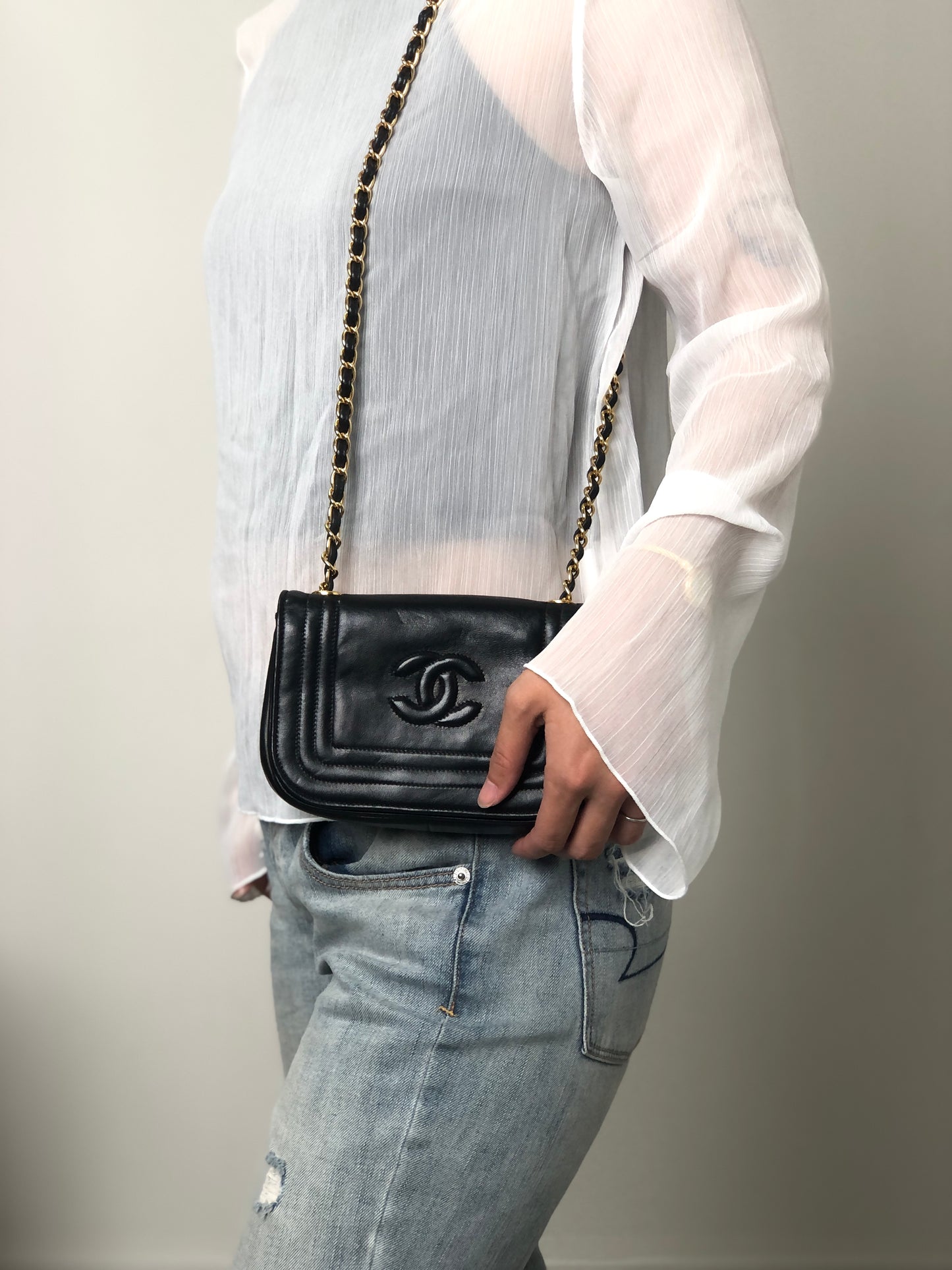 CHANEL Coco Mark Chain Shoulder bag Black Vintage p4crvh