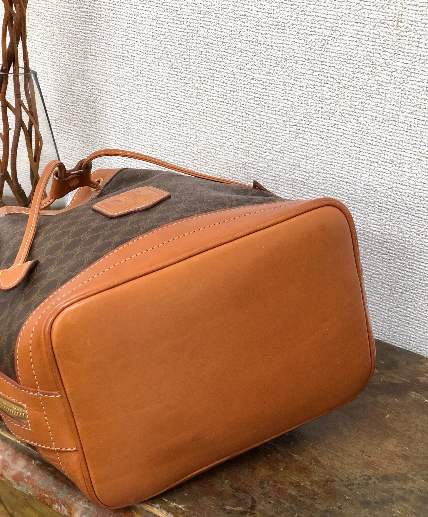 CELINE Macadam Blason Drawstring Bucket Shoulder bag Brown Vintage Old CELINE aicwpz