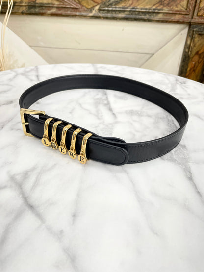 LOEWE Initial Leather Belt Black Vintage Old tebe6k