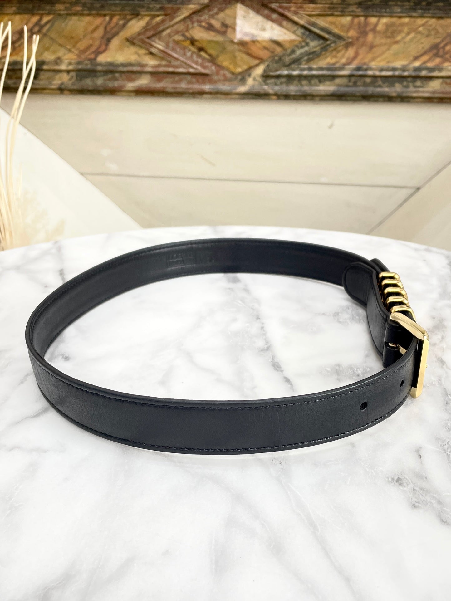 LOEWE Initial Leather Belt Black Vintage Old tebe6k