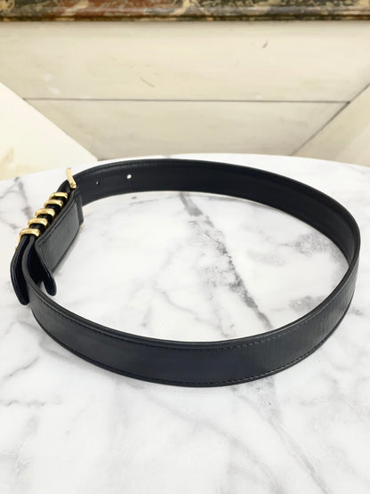 LOEWE Initial Leather Belt Black Vintage Old tebe6k