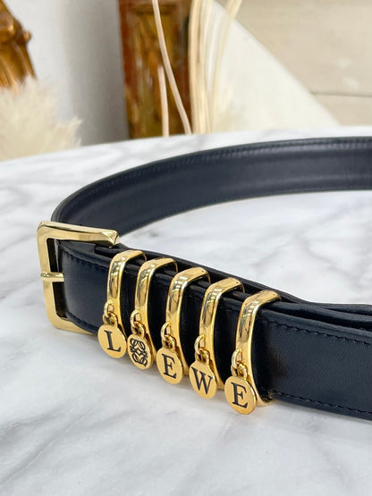 LOEWE Initial Leather Belt Black Vintage Old tebe6k