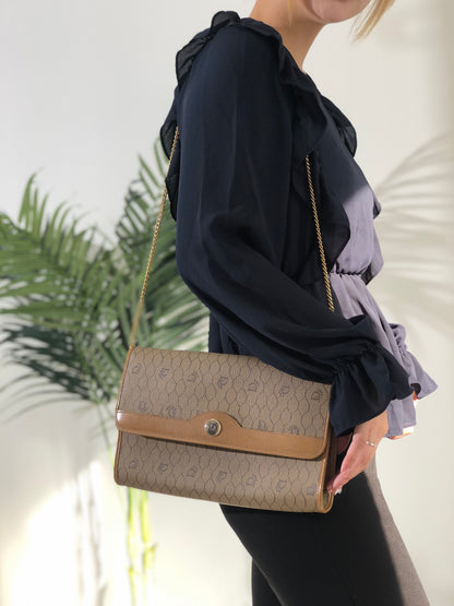 Christian Dior Honeycomb Pattern Chain Crossbody Shoulder bag Beige Vintage ntuik3