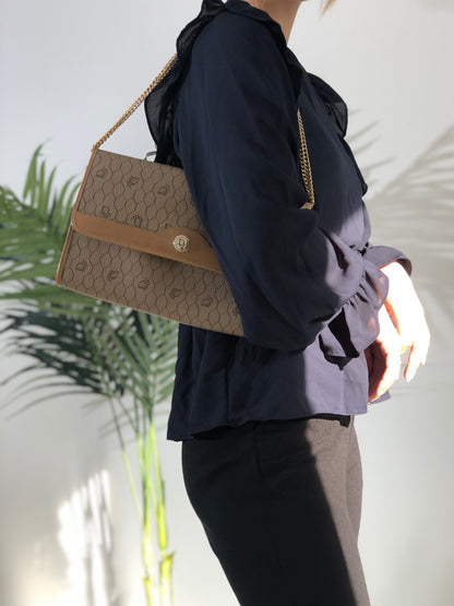 Christian Dior Honeycomb Pattern Chain Crossbody Shoulder bag Beige Vintage ntuik3