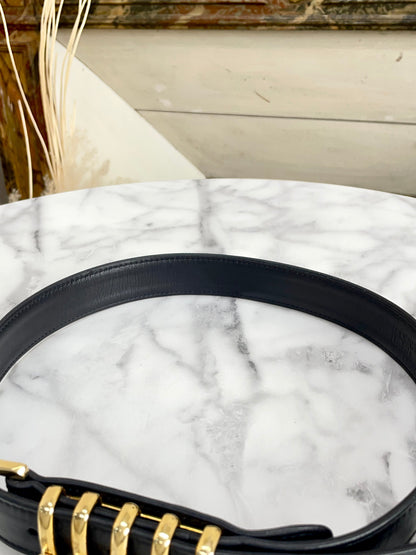 LOEWE Initial Leather Belt Black Vintage Old tebe6k