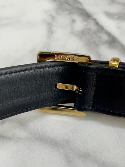 LOEWE Initial Leather Belt Black Vintage Old tebe6k